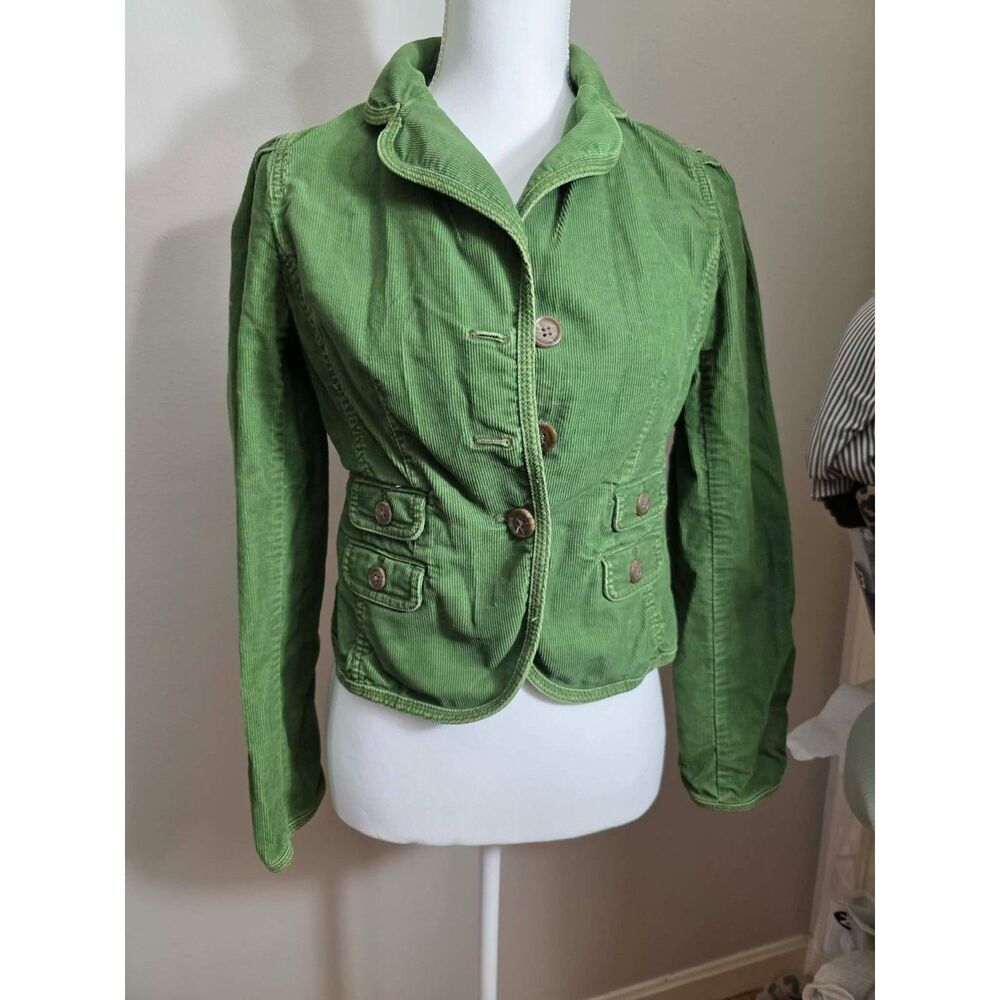 Y2K Vintage Ann Taylor LOFT Green Corduroy Fitted Blazer Jacket